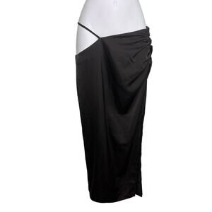 H:ours Revolve Sonnie Cutout Midi Asymmetrical Black Satin Slip Skirt S